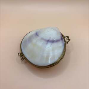 Vintage Seashell Coin Purse Hinged Pink Shell Trinket Pill Box With Metal Clasp